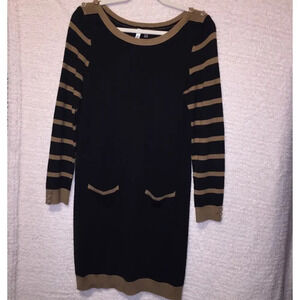 NY Collection  Black Tan knit Sweater Dress Size S